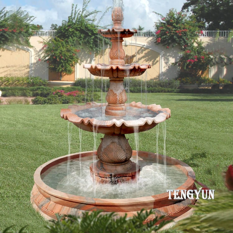 Home Yard Decorative Sunset Red Marble Tiered Fountain with Factory Price