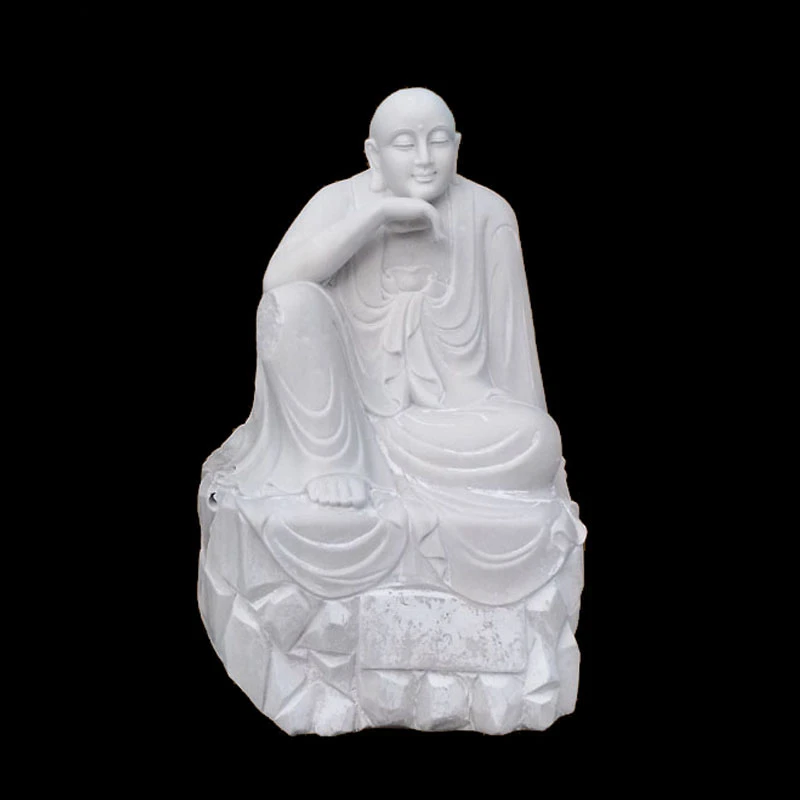 Hand-Carved White Marble Sitting Monk Statue