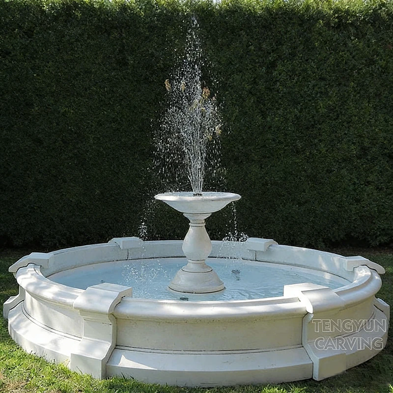 Cheap Price Hand-Carved White Marble Pedestal Fountain – Outdoor Garden Water Feature for Yard & Villa
