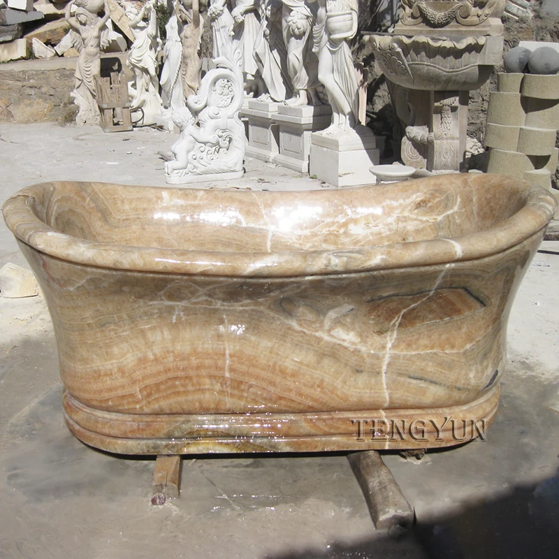 Rosin Yellow Marble Bathtub – Hand-Carved Luxury Freestanding Tub