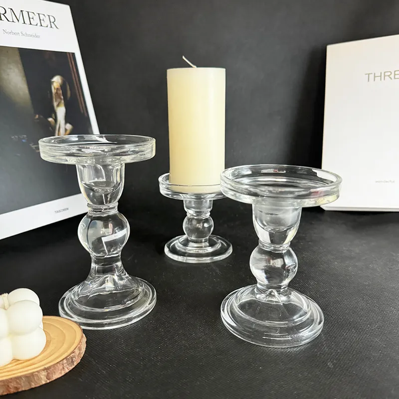 Elegant 3 Piece Crystal Candle Holder Set for Taper Candles