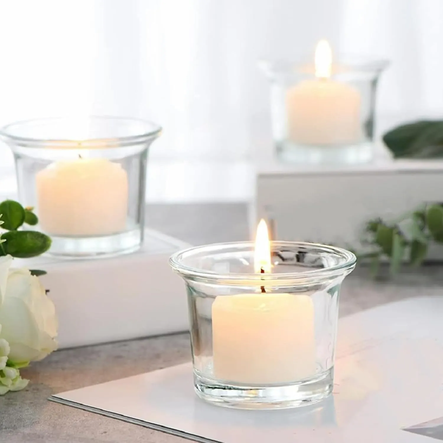 Clear Glass Tea Light Holders - OUNIS | Elegant Wedding &amp; Home Decor Solutions