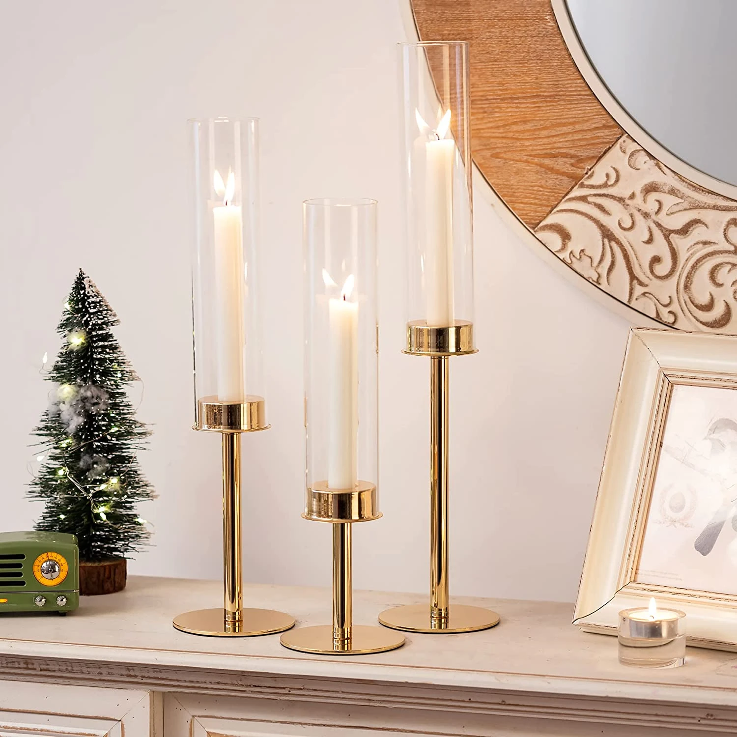 Glass Taper Candlestick Holders Gold Hurricane Candle Holders