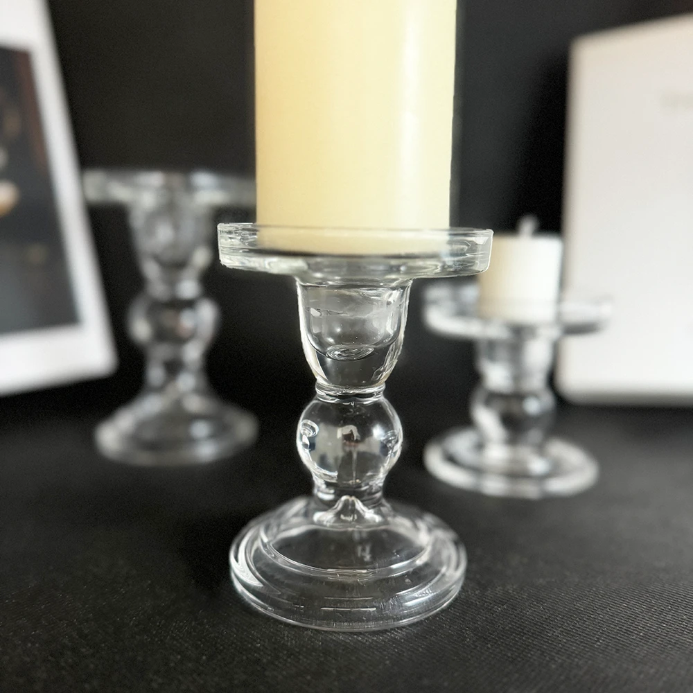 Cheap Crystal Glass Pillar Candle Holders for Festivals or Celebration