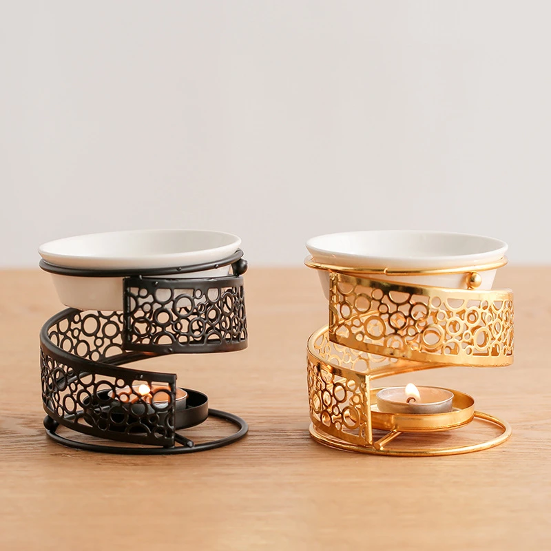 Romantic Metal Tealight Candle Holder Golden Essential Oil Burner 