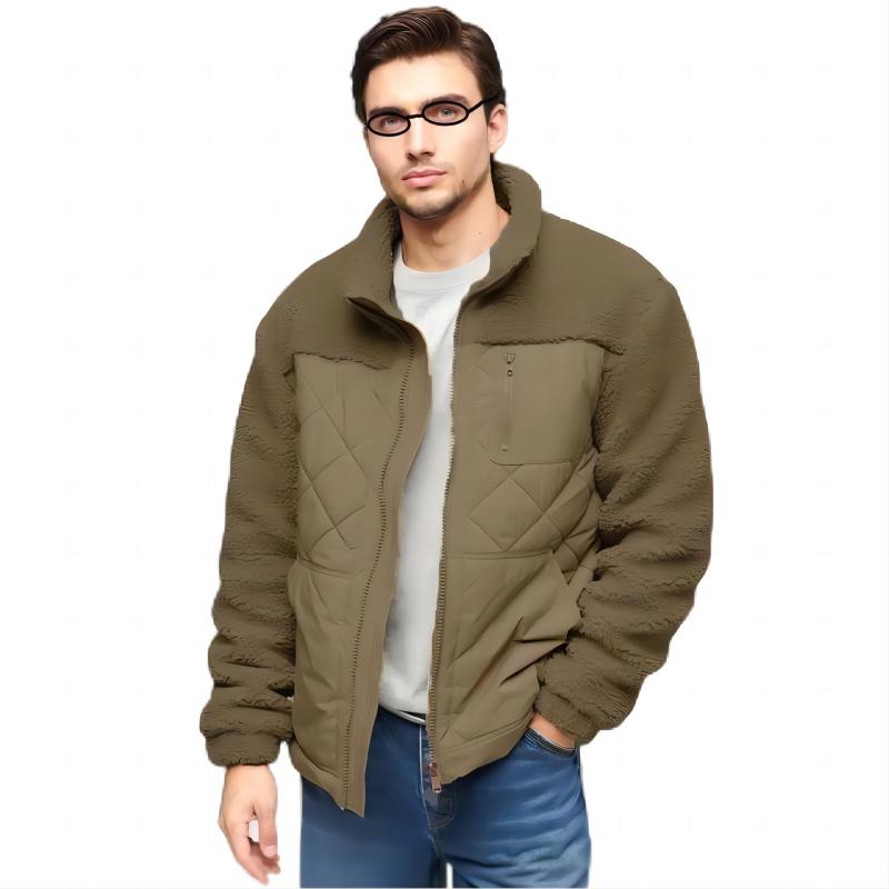 Men’s Hybrid Work Jacket – Sherpa Fleece Lined, Quilted Padding, Outdoor Casual Outerwear