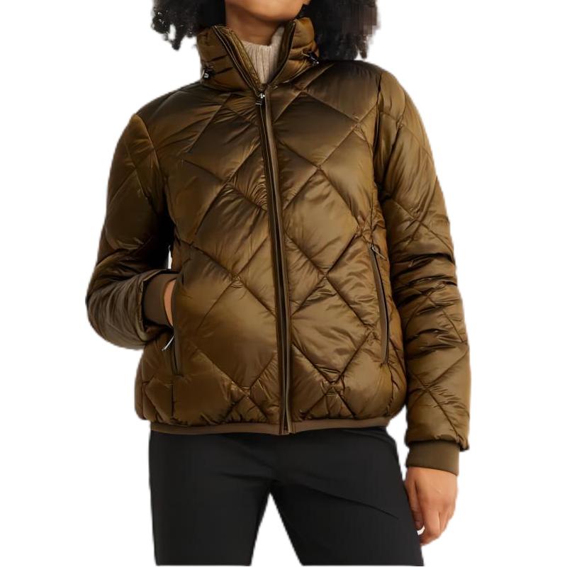 Ladies' Diamond Quilted Short Jacket With Rib Cuff And Adjustable Collar