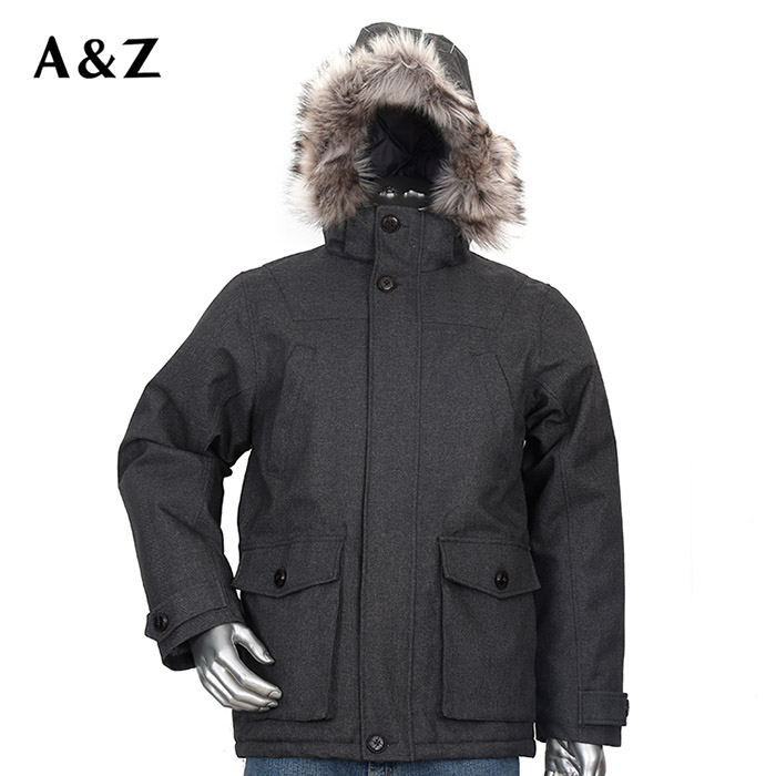 Mens Outdoor Wool Like Melange Shell insulated Urban Jacket With Faux Fur Trim