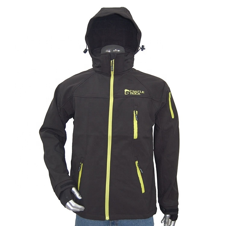 Men’s Waterproof Softshell Sport Jacket with Detachable Hood, Windproof & Breathable, Spandex Cuffs