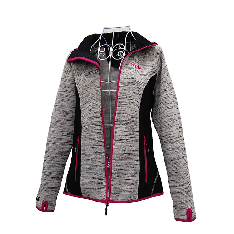 Women's Outdoor Knitted Melange Sport Zip Up Interlock Jacket With Contrast Trim