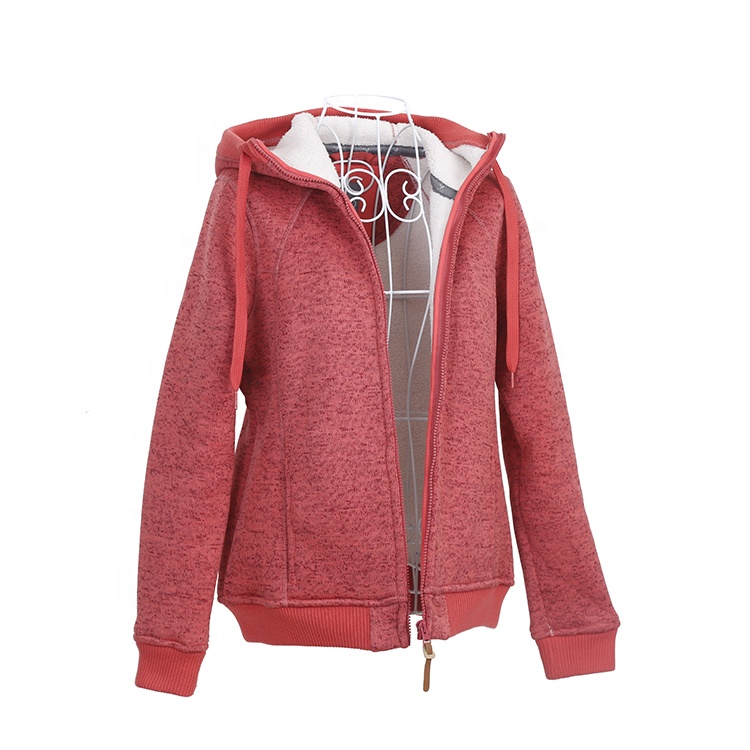 Women's European Style Outdoor Knitted Sherpa-Bonded Melange Sporting Hoodies