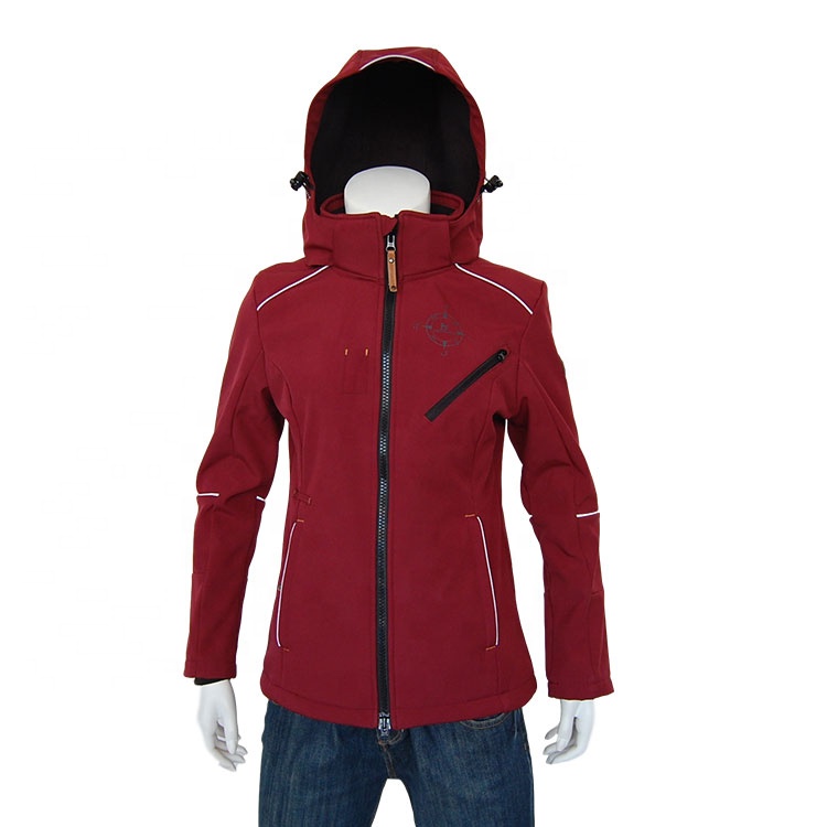 Womens Custom Outdoor Waterproof Reflective Softshell Jackets with Detachable Hood