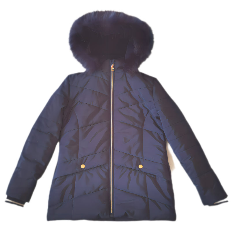 Ladies Puffer Jacket With Faux Fur Trim On Attachable Hood