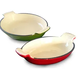 High Quality Pre-Seasoned Oval Cast Iron Enamel Fish Shaped Baking Dish Pan