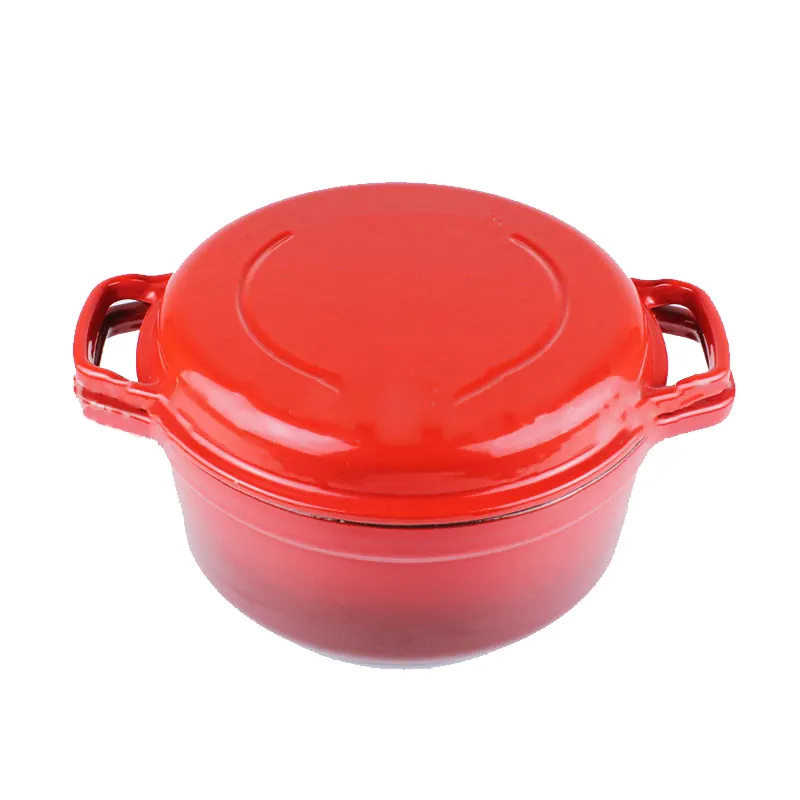 Multi Function Premium Enameled Double Use 2 In 1 Cast Iron Dutch Oven With Skillet Lid