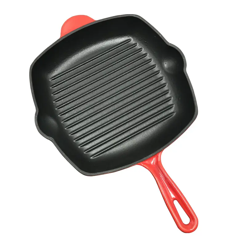 High Quality Enamel/Pre-Seasoned Camping Square Cast Iron Grill Pan