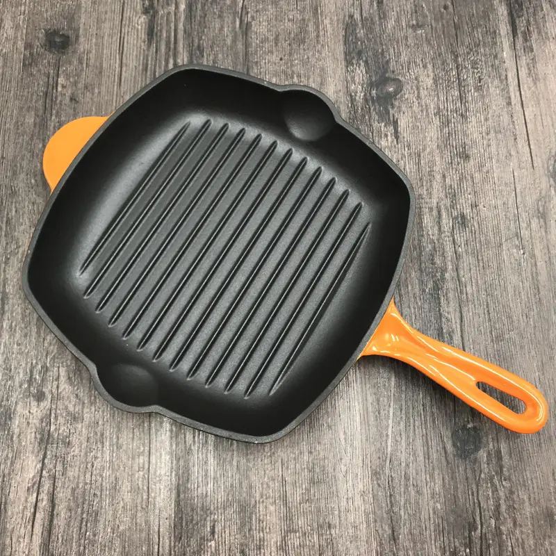High Quality Enamel/Pre-Seasoned Camping Square Cast Iron Grill Pan