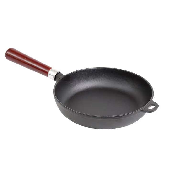 Pre-Seasoned Cast Iron Skillet Fry Pan | Durable, Wooden Handle Comfort