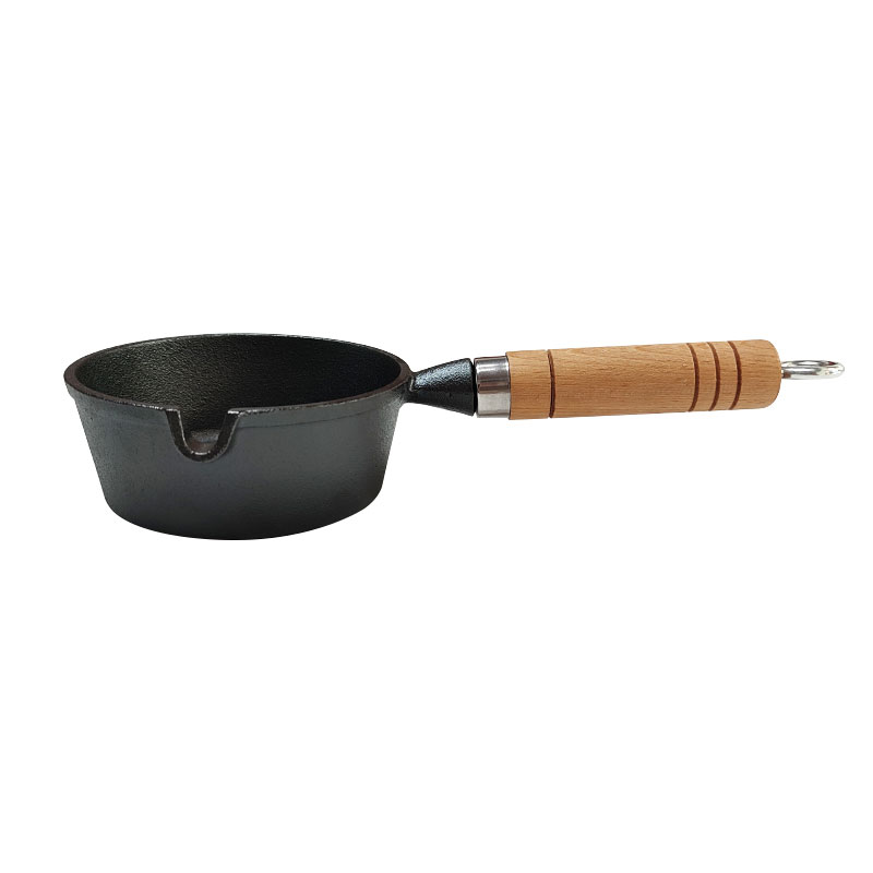 Preseasoned Cast Iron Skillet:Single Pour Nozzle Wood Handle