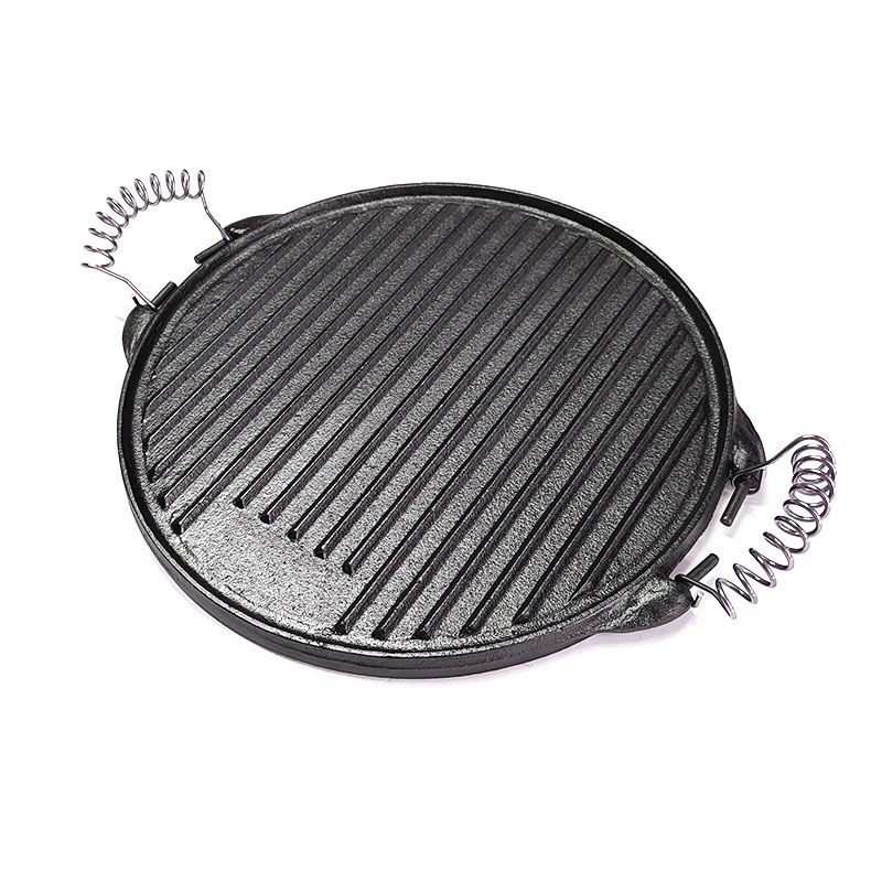 High-Quality Pre-Seasoned Cast Iron Grill Pan w/Spring Handle