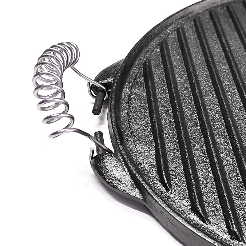High-Quality Pre-Seasoned Cast Iron Grill Pan w/Spring Handle