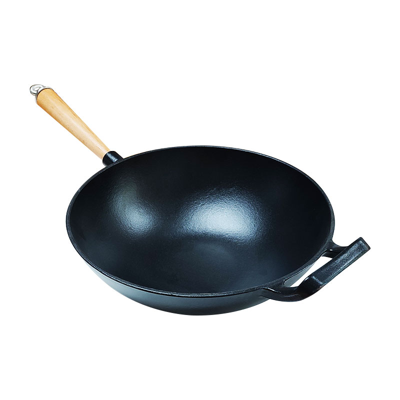 31CM Pre-seasoned Wood Handle Cast Iron Cookware Wok