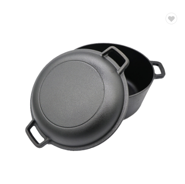 New Design Pre-Seasoned Bbq Cast Iron Pot 6 Quart Round Shape 2 In 1 Dutch Oven With Lid