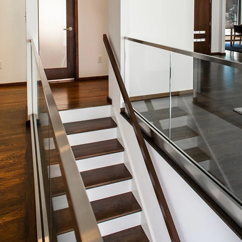 U-Channel Glass Stair Railing With Wood Handrail & Frameless Look