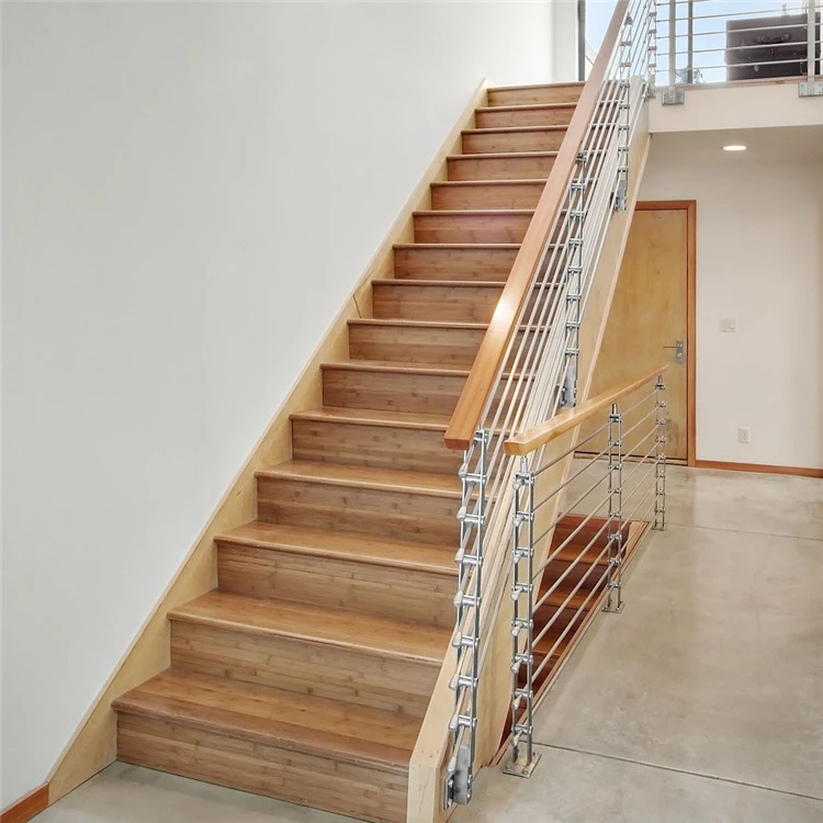 Modern Metal Rod Bar Railing For Staircase With Wooden Handrail