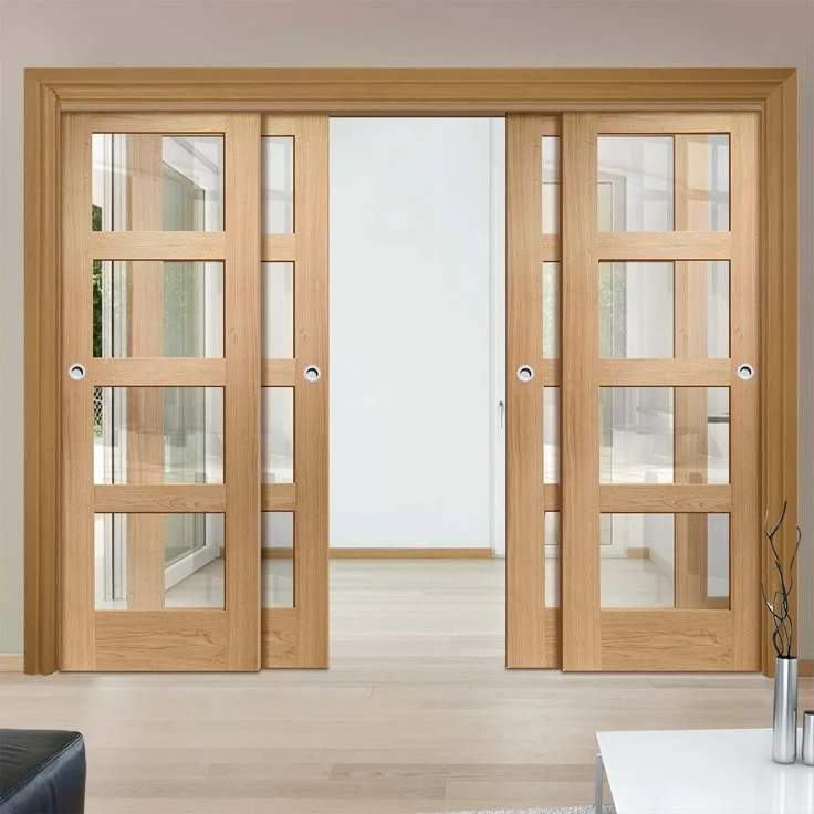 Double Wooden Sliding Door With Glass