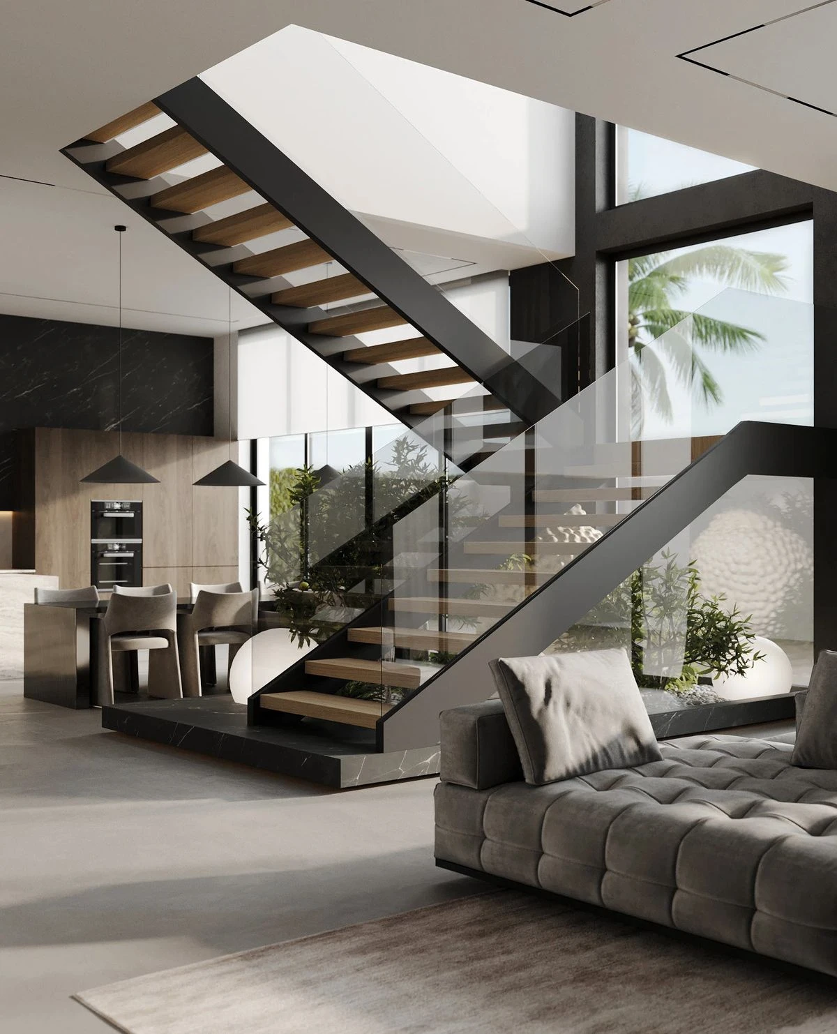 Customized Double Plate Stringer Design Wooden Box Step Good Quality Unique Strong Structure Design Staircase