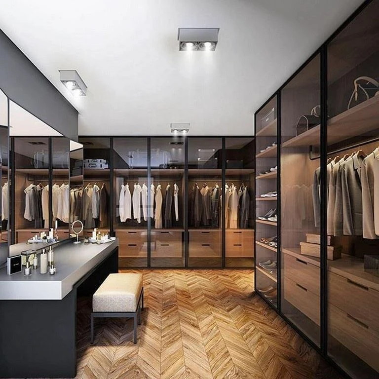 Modern Bedroom Walk-in Closet Customized Design Glass Door Wardrobes Storage Organizer For Home Or Hotel Projects