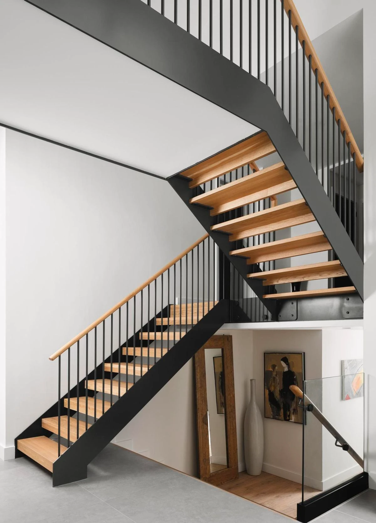 Double Side Steel Plate Stringer Straight Stairs U Shape Staircase From Foshan