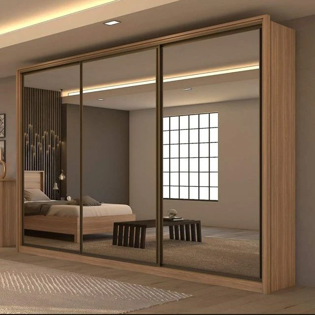 Modern Glass Wardrobe Furniture with Mirror Sliding Door System for Clothes Storage for Girls