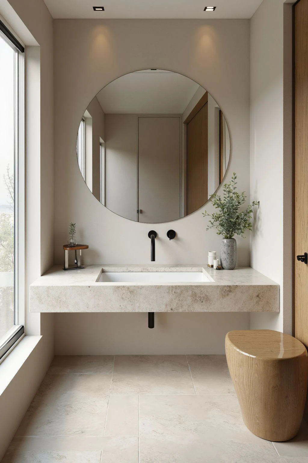 New Design Floating Marble Rock Slab Sintered Stone Bathroom Cabinet with Washbasin Modern Bathroom Vanities