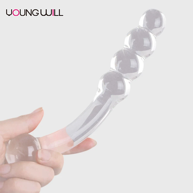 Curved Beaded Glass Dildo