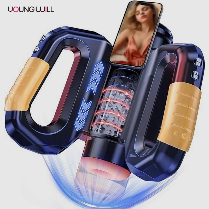 Rotating Telescopic Male Masturbator with Handle