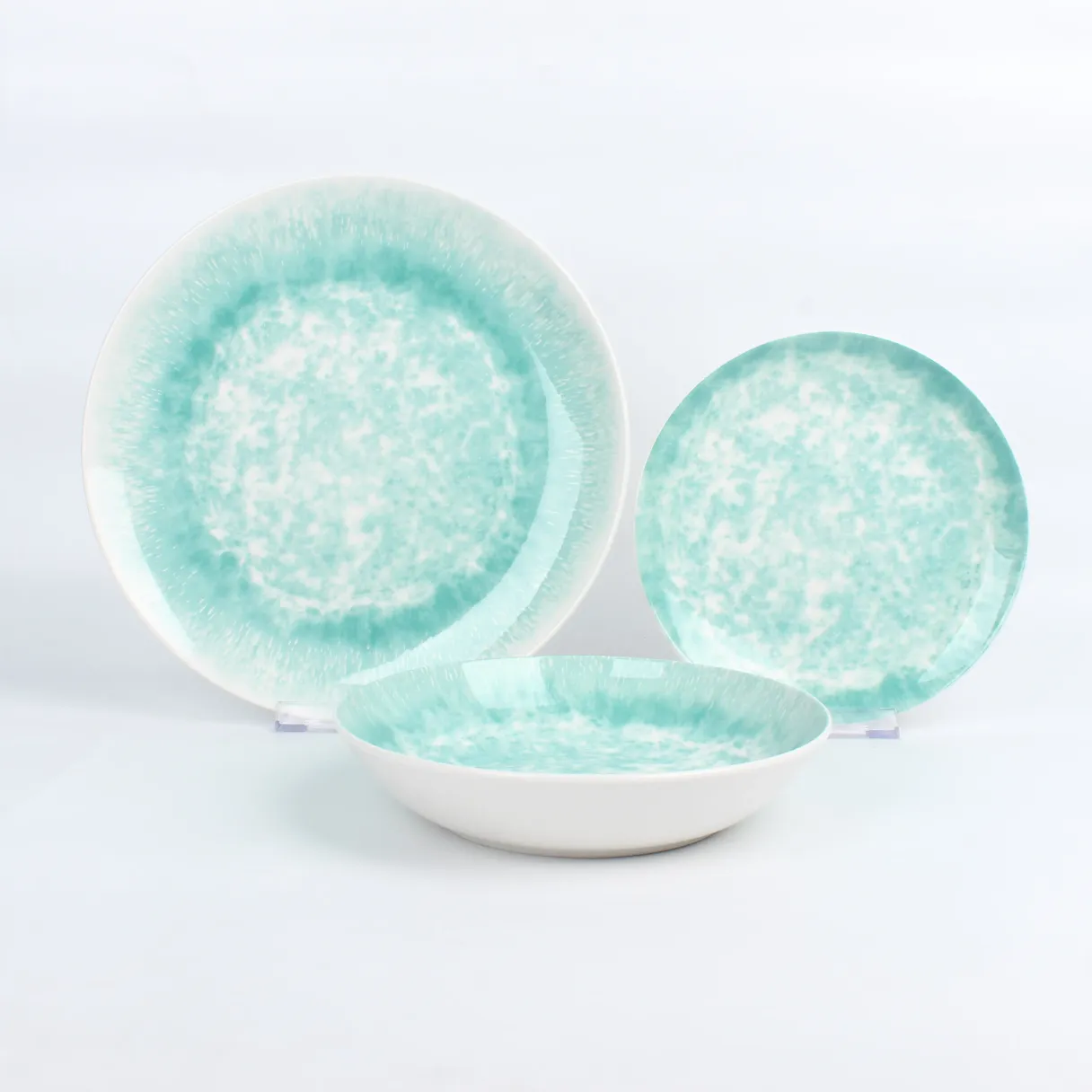 Pad print dinnerware blue green yellow