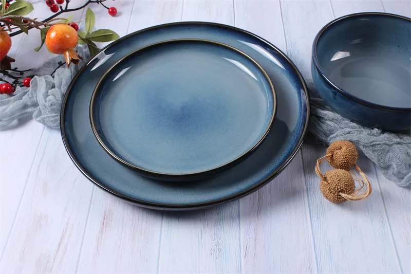 16pcs reactive glaze Blue dinner plate