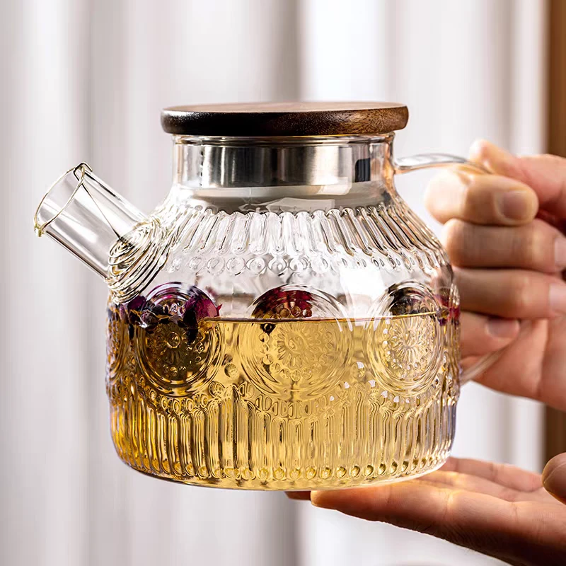 1L sunflower tea pot heat resistant glass tea pot