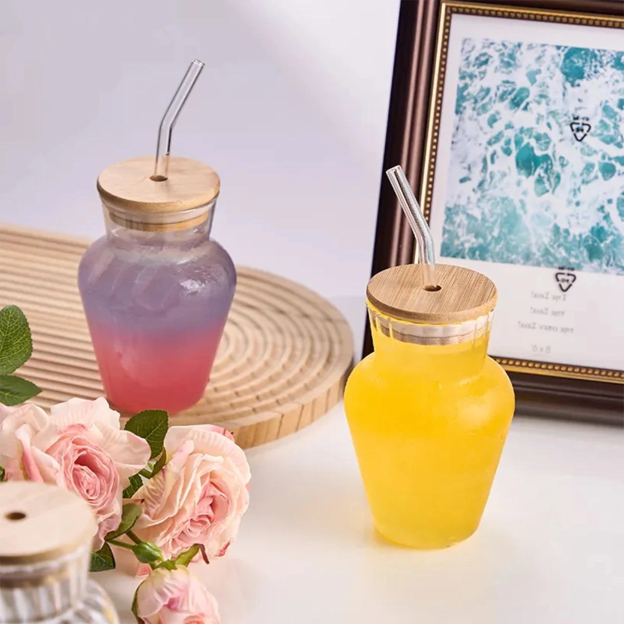 vase shape glass mug heat resistant glass mug with staw