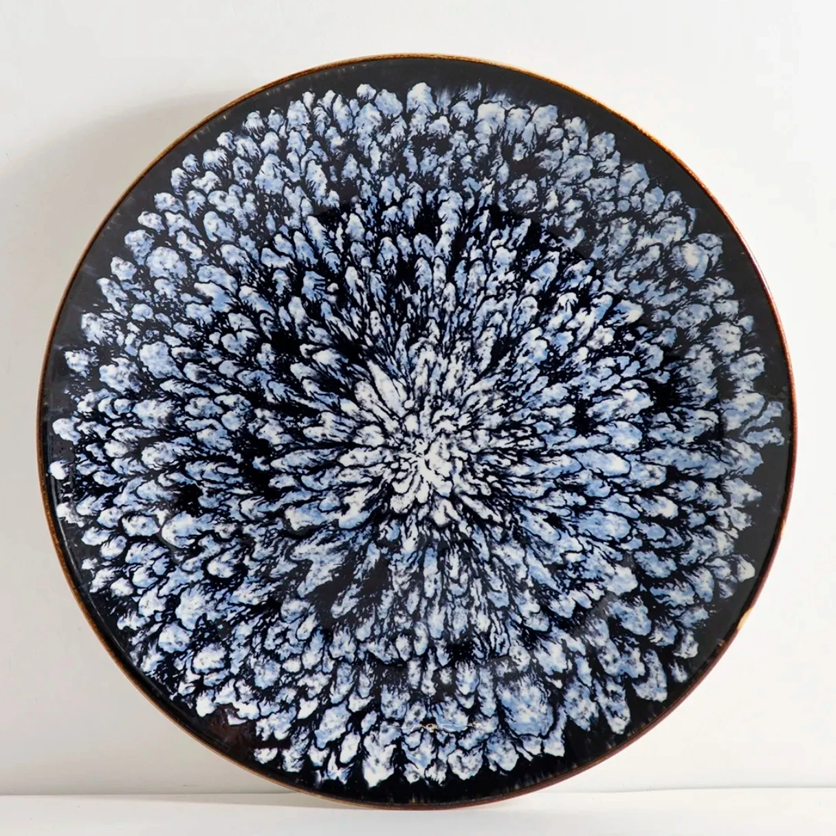 Reactive glazed style pad print blue and black porcelain plate