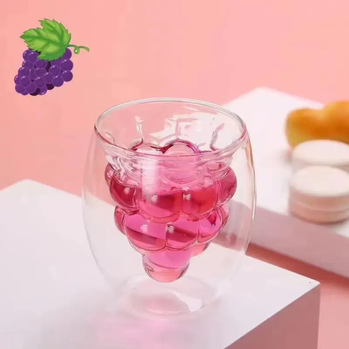 Grape shape fruit shape  double wall mug high borosilicate glass