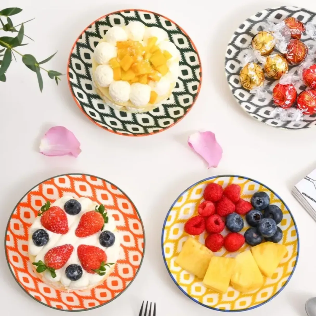 6-Piece 8' porcelain plate Boho style 6 colors