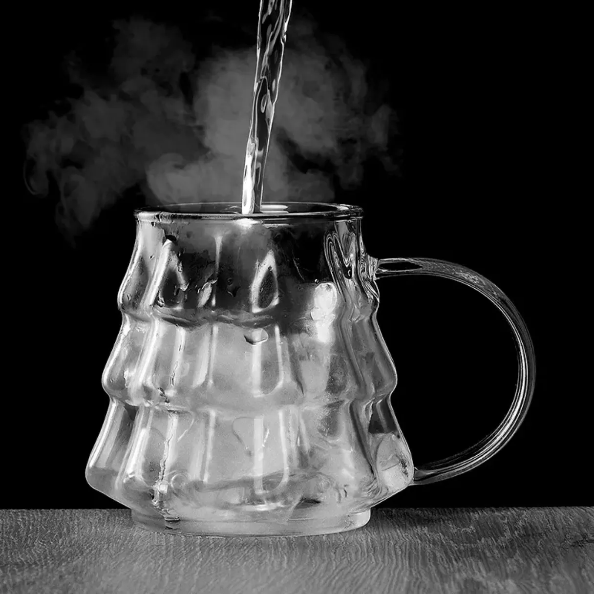 Christmass tree single layer mug high borosilicate glass mug with straw with handle