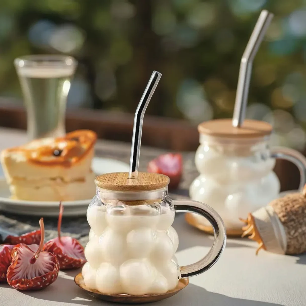 High borosilicate glass mug with straw 550ml