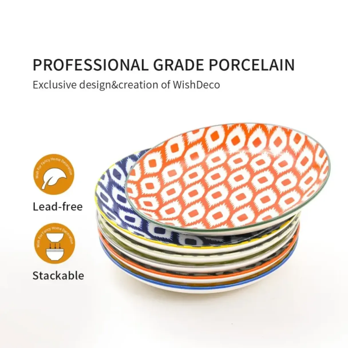 6-Piece 8' porcelain plate Boho style 6 colors