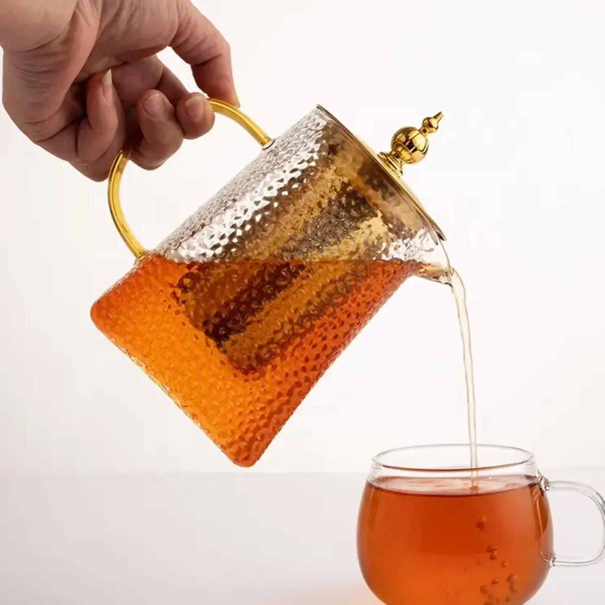 Hammered Square tea pot high borosilicate glass kettle