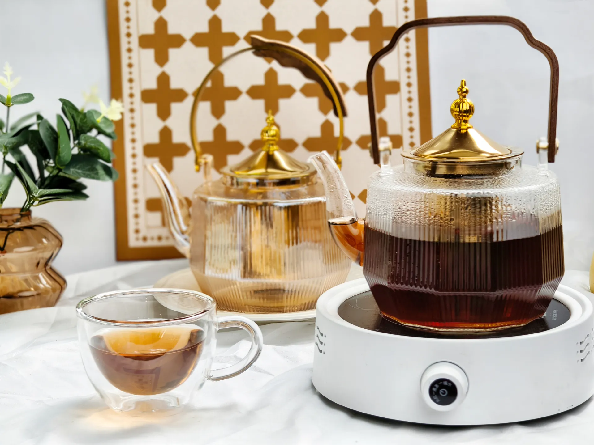 1L heat resistant glass tea pot Wooden Handle Wooden with Stainless Steel Handle Stainless Steel infuser