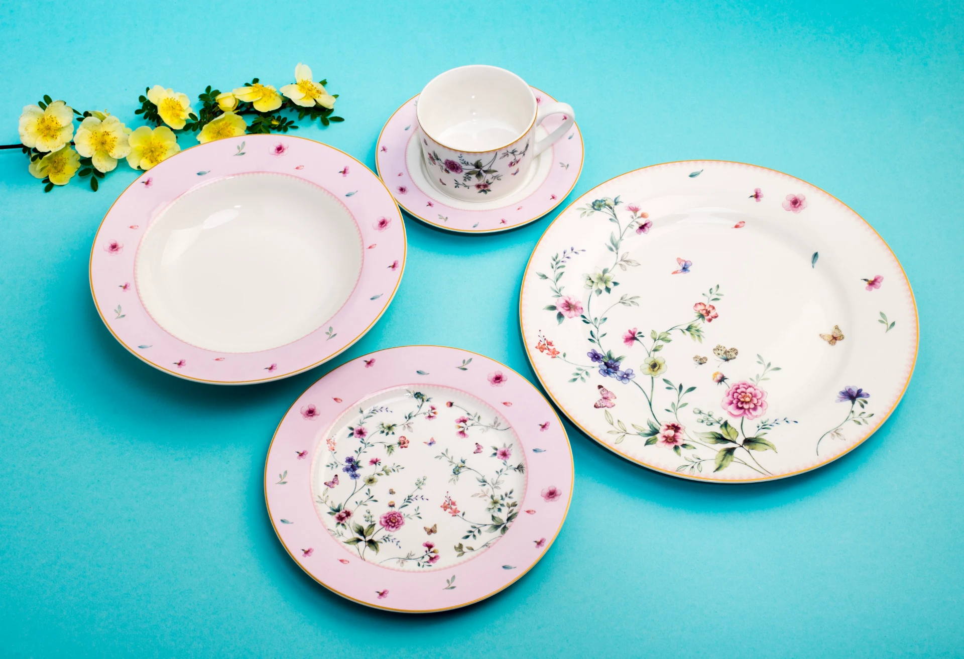 pink flower summer dinner set porcelain set